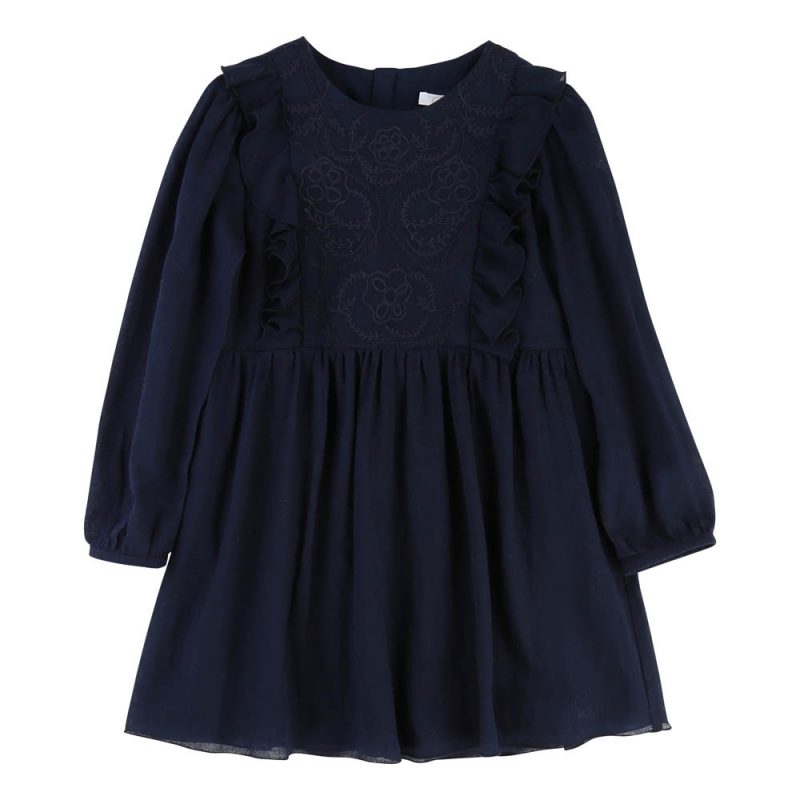 Vestito bambina in saldo in crepe con ricami e volants Chloé